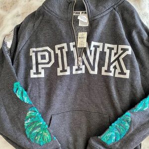 PINK Grey Bling Quarter Zip
